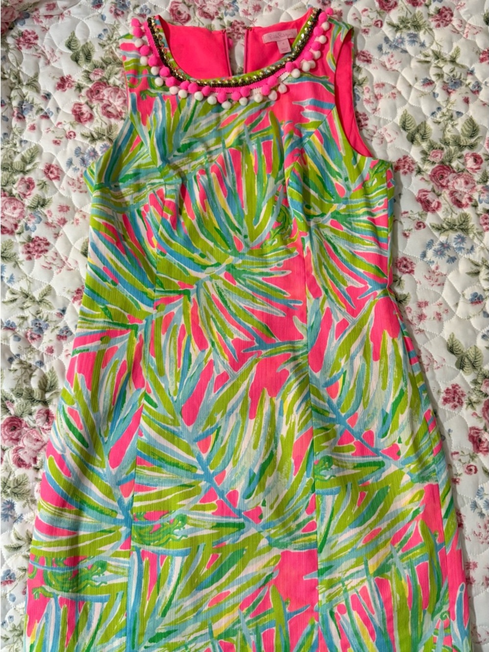 Lilly Pulitzer Size 4 Tropical Palm Print Dress with Pom Trim